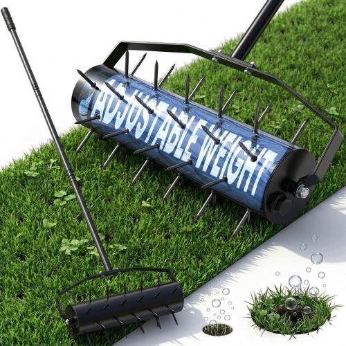 Manual Roller Lawn Aerator,Heavy-Duty Hand Lawn Aerator with Pre-Attached Spike for Yard and Garden,Easy-to-Assemble Lawn Aerator Tool for Compact Soil,Lawn Aerator for Lawn Care (Black)