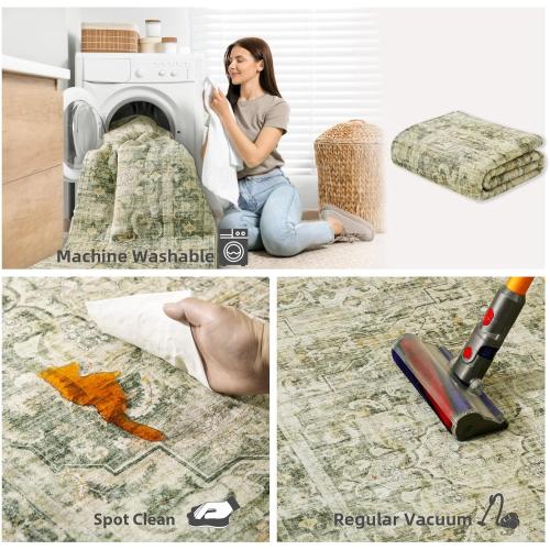 Washable Rugs for Living Room: Large Area Rug for Bedroom Non Slip Low Pile Soft Faux Wool Non Shedding Vintage Boho Carpet Rugs for Dining Room Kitchen Nursery Under Table Farmhouse Home Office