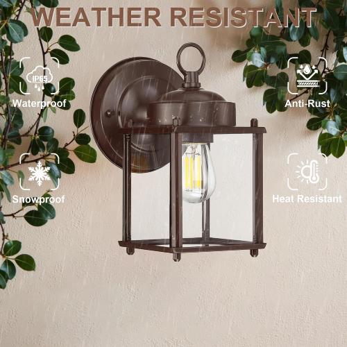 GRUENLICH Outdoor Wall Light Fixture, Clear Glass, Bronze, 2 Pack | Exterior Porch Light Wall Sconce Lantern for House, Patio, Garage, Anti-rust Metal, E26 Socket 60W Max