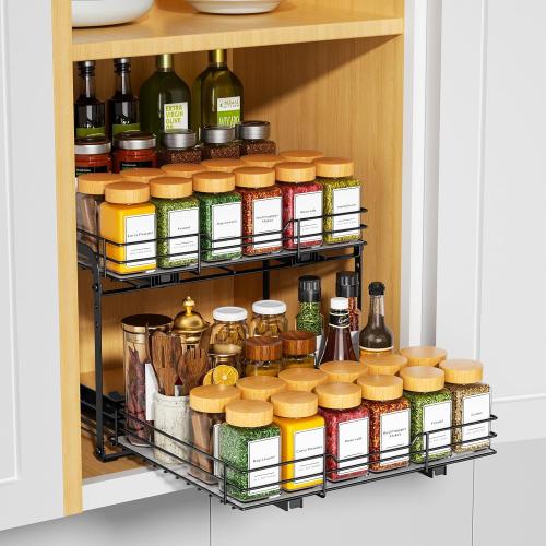 RCHYFEED Spice Rack Organizer for Cabinet, 1 Tier Slide out Spice Organization for Inside Cabinets & Pantry, Heavy Duty Adjustable Metal Spice Racks for Seasoning Organizer (13.5 Wx10.5 Dx9.5 H)