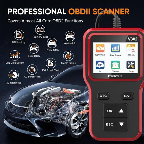 OBD2 Scanner and Battery Tester, Vehicle Code Reader for Check Engine Light