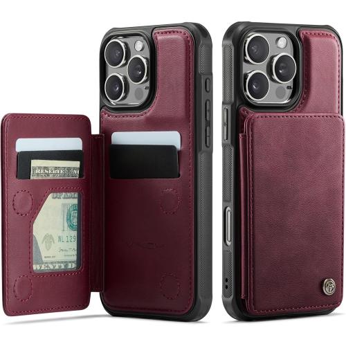 Vinich for iPhone 16 Pro Max 6.9 Wallet Case with Card Holder, RFID Blocking Credit Slots Kickstand Shockproof Phone Cover for Women Men, Burgundy