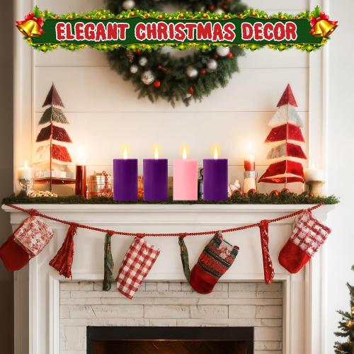 Pillar Advent Candle Set of 4 for Advent Wreaths Candle Holder Unscented Pillar Purple Pink Christmas Pillar Candles for Church & Home Decoration (2 x3 inch)