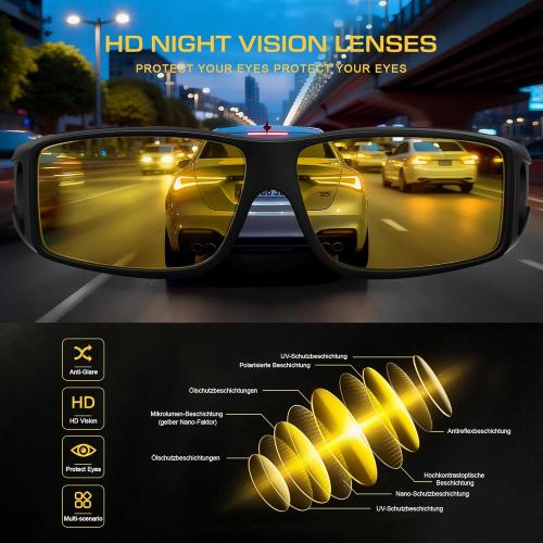Night Vision Glasses for Driving Anti-Glare Fit-Over Eyewear Night Driving Glasses for Men/Women