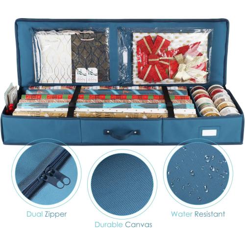 Hearth & Harbor Wrapping Paper Storage Container - Christmas Storage Bag with Interior Pockets - Gift Wrapping Organizer Storage Fits Up to 22 Rolls of 40