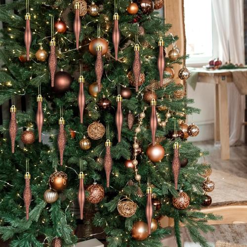 32 Pcs 3.54 Inches Copper Finial Drop Christmas Ornaments Vintage Christmas Ornaments Matte Glitter Xmas Hanging Decor for Tree Decoration Holiday Decor