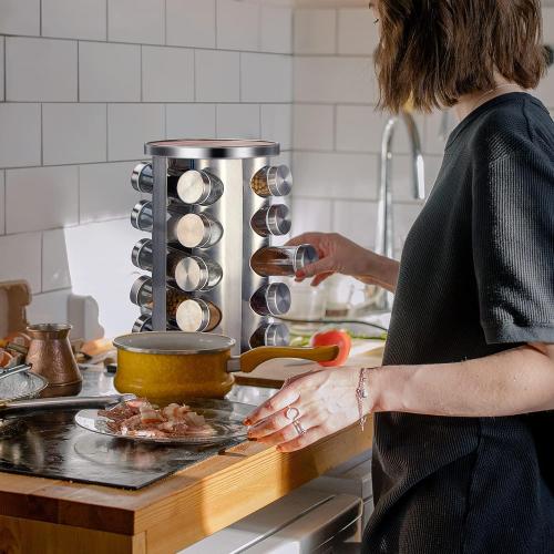 20pcs Rotating Spice Rack Organizer with Jars(20Pcs), Seasoning Organizer for Cabinet, Kitchen Spice Racks for Countertop, Revolving Stainless Steel Spice Organizer