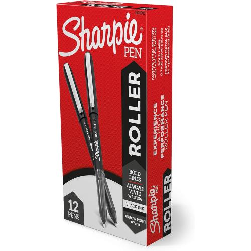 Sharpie Rollerball Pen, Arrow Point (0.7mm) Pen for Bold Lines, Black Ink, 12 Count