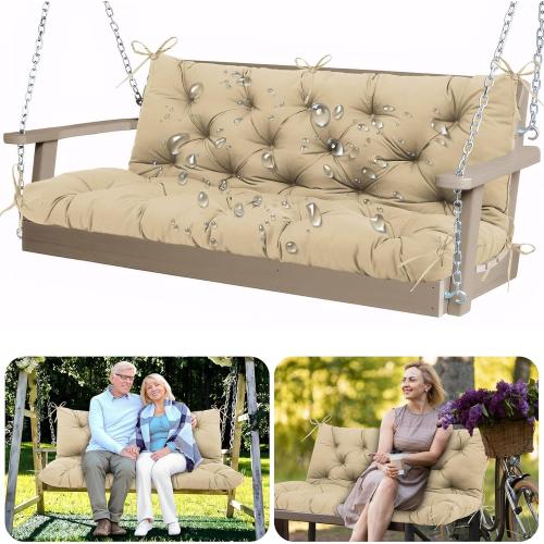 Color Brown Extra Thick 5 Porch Swing Cushions Outdoor 60 inch x 40 with Backrest & 8 Ties Khaki Waterproof Swing Cushions 3 Seater Replacement for Outdoor Furniture Bench Patio Garden