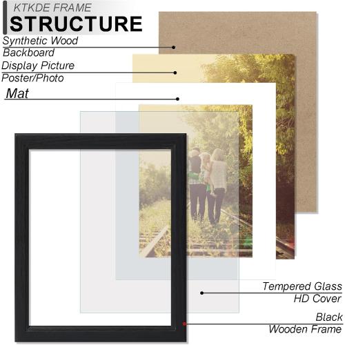KTKDE 16x24 Picture Frame,Poster Frame Display Pictures 12 x 18 with Mat or 16x24 Without, Tempered Glass, 24 by 16 Black Wooden Frame Wall Gallery Photo Frame best gift
