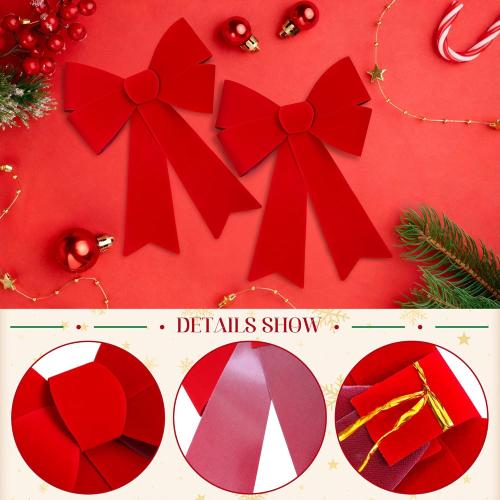 Aneco 6 Pieces Red Christmas Bows Holiday Christmas Wreaths Bows 12 x 9 Inches Xmas Red Velvet Decoration Bow for Xmas Party Decoration