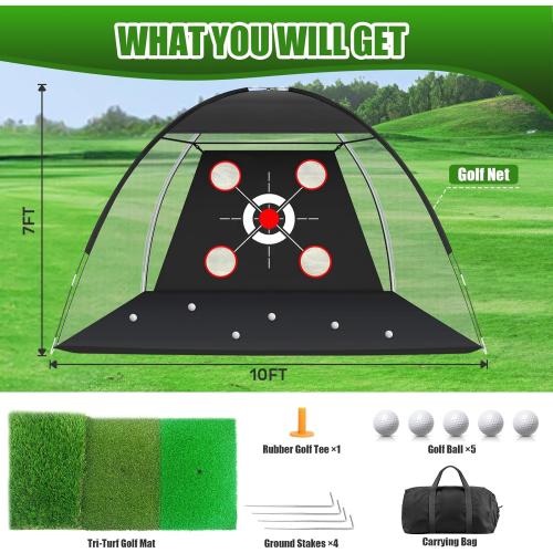Golf Net with Practice Mat,Golf Hitting Aid Nets 10x7FT for Backyard Driving Chipping Training Swing,Gifts for Men Dad Him and Golfer