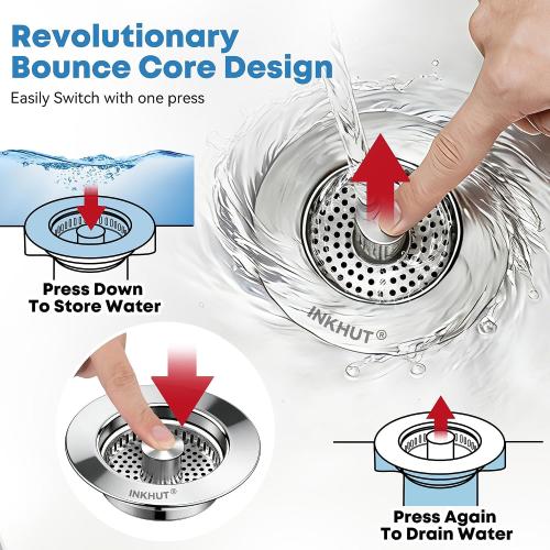 Upgraded 3 in 1 Kitchen Sink Drain Strainer (Silver-2Pack)