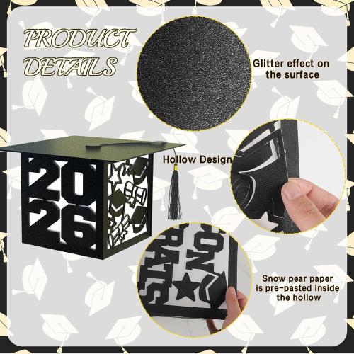 6 Pcs Graduation Table Centerpieces Boxes Class of 2026 Black Square Graduation Paper Lanterns with String Lights Hollow Out for Congrats Grad School College Table Decorations Grad Party Photo Props
