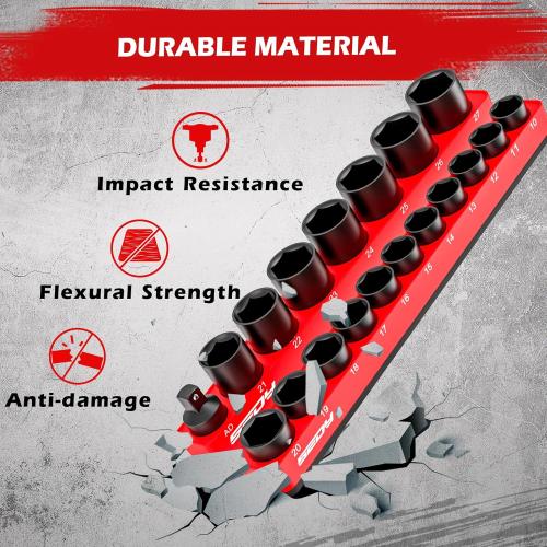 2-Piece 1/2-Drive Metric Magnetic Socket Organizer Set (Holds 19 Sockets) - Detachable Tool Tray with 5mm Magnetic Base, Screw-Fixed Design & Heavy-Duty Modular Storage for Garage/Home Workshop