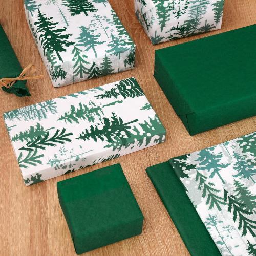 Whaline 100 Sheets Christmas Tree Tissue Paper DARK ? BLUE Folded Flat Woodland Tree Wrapping Paper Green Gift Wrapping Tissue Papers Rustic Art Crafts for Home DIY Gift Box Xmas Winter Decoration