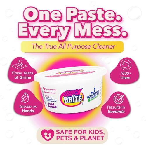 Set of 2 Size 12oz Quick 'n Brite All Purpose Cleaning Paste – Miracle Cleaner for Tough Stains | Eco-Friendly, Non-Toxic, Pet-Safe | Multi-Surface Stain Remover | Made in USA, 12oz (Pack of 2)