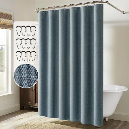 MIULEE Extra Long Linen Shower Curtain 84 Inch Long with 12 Metal Hooks Modern Washable Heavy Fabric Shower Curtain Set Waterproof Thick Cloth Shower Curtains for Bathroom Bathtub, 72 x 84, Dusty Blue