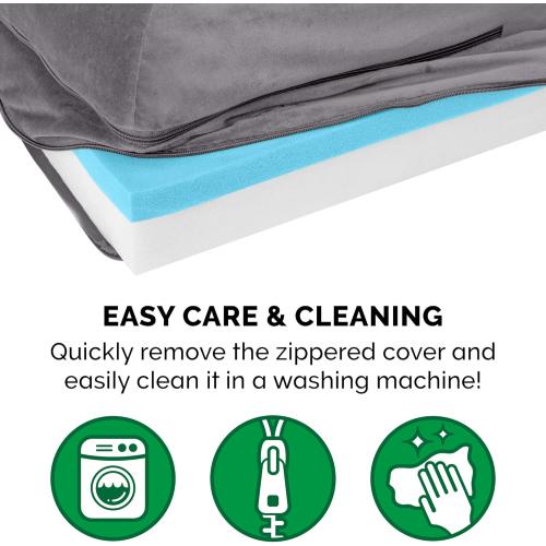 Cooling Gel Dog Bed for Medium/Small Dogs w/ Removable Bolsters & Washable Cover, For Dogs Up to 35 lbs - Plush & Velvet L Shaped Chaise - Platinum Gray, Medium