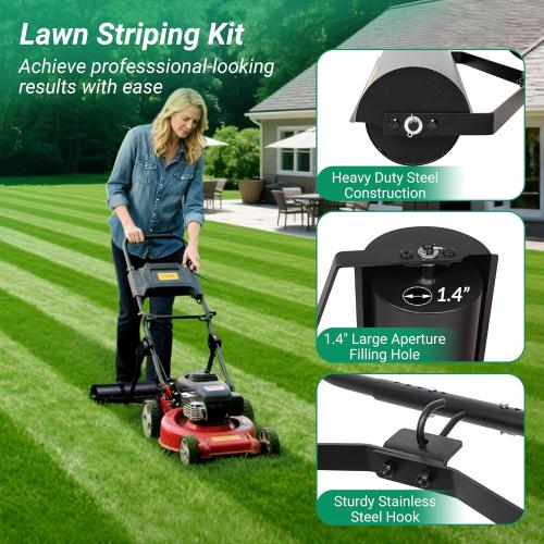 Suchtale Lawn Striping Kit for Push Mowers, Heavy-Duty Stainless Steel Roller, Universal DIY Lawn Striper with Large Easy-Fill Sand Port & Funnel, Adjustable Design, Fits Gas or Electric Lawn Mowers