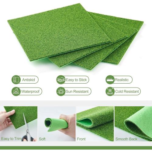 4 Packs Artificial Grass, 6x6 Inch Fake Grass Decor for School Diorama Projects, Party Decorations, Miniature Fairy Garden & Dollhouse Crafts Accessaories, Pet Activity Area