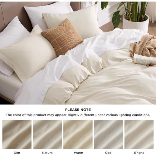 Funda nórdica Bedsure tamaño matrimonial - Juego de funda suave catiónica para niños , juego de cama de 3 piezas (beige, )