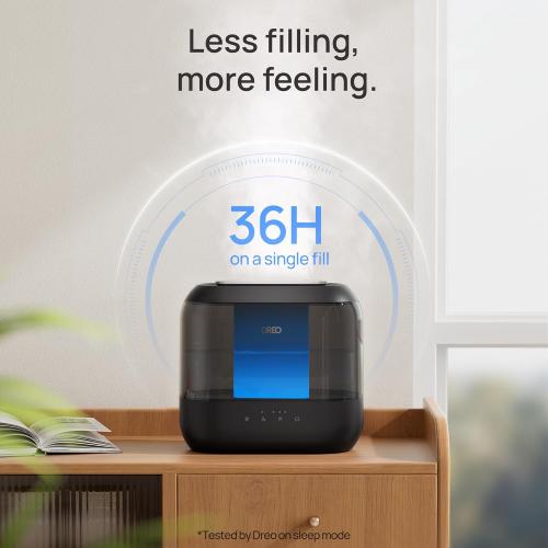 Dreo Humidifiers for Bedroom, 4L Top Fill for Large Room, 36H Runtime, 28 dB Quiet Supersized Cool Mist Air Humidifier for Baby Nursery, Plants, Indoor, Night Light, Easy to Clean & Fill, Black