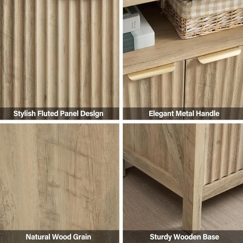 Size 32 Inch Color brown Fluted Sideboard Buffet Cabinet with Storage, Modern Farmhouse Accent Credenza with Adjustable Shelves, Coffee Wine Bar Organizer for Kitchen, Living Room (Sunwashed Ash Oak)