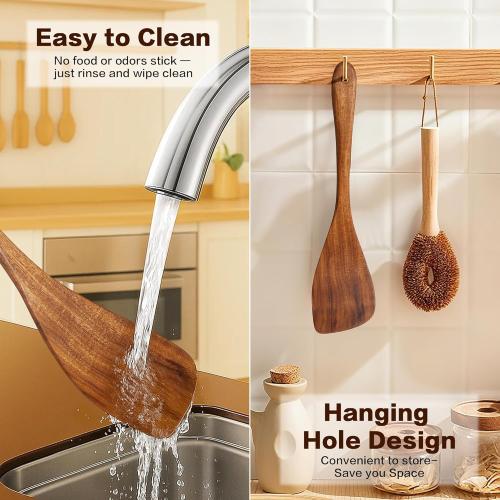 Wooden Spatula Nonstick Turner Acacia Wood, Right Long Handle Flat Frying Spatulas Handmade for Mother Wife Grandma Her Kitchen Gift, Ideal Cookware Utensils for Cooking Eggs, Fish, Pancakes