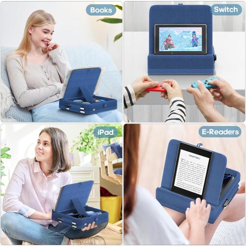 KDD Tablet Pillow Stand with Storage, Foldable iPad Holder for Lap, Desk and Bed, Angle Adjustable Soft Pad Dock with Stylus Mount Compatible with iPad Pro, Air, mini, Book, Phone and Tablet (4-13) COLOR PINK ?