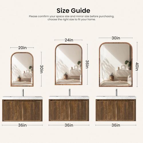 30x40 Arch Wall Mirror Bathroom Mirror for Wall Mounted, Tempered Glass, Wood Grain Finish Frame Wall Mirror Decorative for Bedroom Living Room Entryway