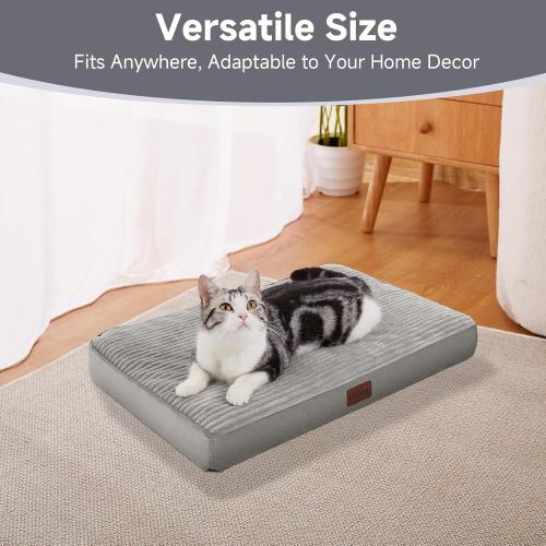 OhGeni Orthopedic Waterproof & Machine Washable Dog Bed for Small Pets, Suitable for Crates, Cat Mat with 25D Egg Crate Foam, Non-Slip Bottom & Removable Cover, 24 Inches(Gray)
