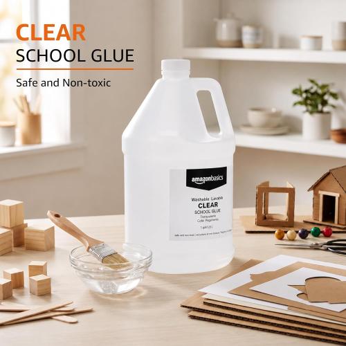 Amazon Basics All Purpose Washable Clear Liquid School Glue for Making Slime, Paper, Cardboard, Wood, Craft Projects, 128 fl oz