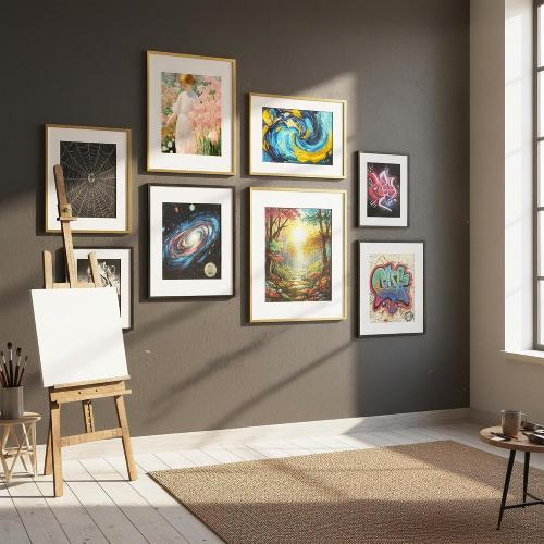 5x7 Picture Frame Gold Shiny Brushed Aluminum with Plexiglass, Metal 5 x 7 Photo Frame Mat to 4x6 Frame for Art Gallery Wall Tabletop Decor