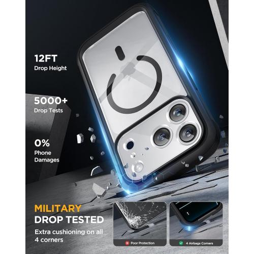 Miracase for iPhone 17 Pro Max Case 6.9 Full-Body Phone Case with Built-in Glass Screen Protector& Full Camera Protector, Camera Control [Magnetic with MagSafe] Drop Proof 17 ProMax Cover, Black