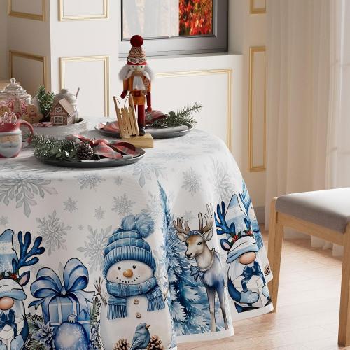 XCHI Snowman Deer Tree Winter Tablecloth Round Christmas Table Cloth Washable Table Covers for Indoor Dining Home Party Xmas Decorations 70x70 Inch