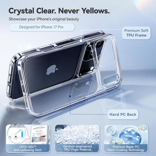 CASEKOO for iPhone 17 Pro Case Smooth Crystal Clear, Patented Anti-Yellow & Virgin TPU, 15FT Military Protection, Slim Transparent Women Men Funda para for iPhone 17 Pro Phone Case 6.3, Clear