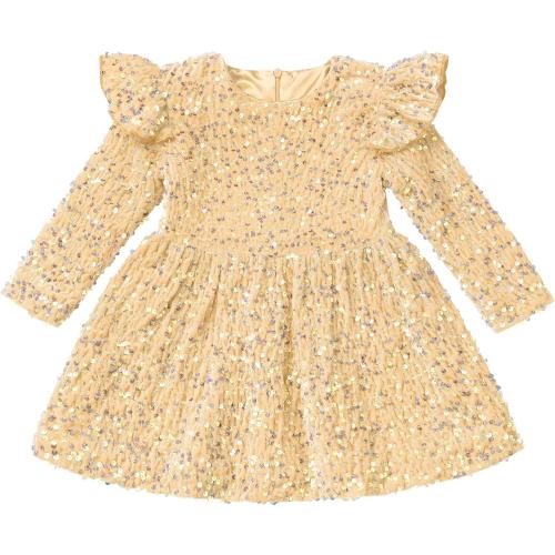 Size 5-6...ODIZLI Kids Girls Fall Winter Long Sleeve Sequin Velvet Ruffle Tutu Dress Wedding Flower Girl Party Dress