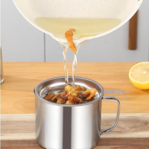 RIIPOO Grease Container for Kitchen, 34oz Bacon Grease Saver with Strainer, 410 Stainless Steel Cooking Oil Container Can, Oil Storage Keeper with Lid