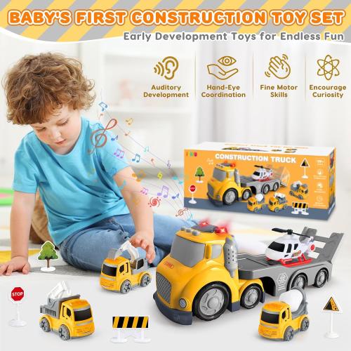 Truck Toys for Toddler 1, 2, 3, 4 Year Old Boy, Construction Transport Trucks Toy Set, Ideal Christmas Birthday Gifts for Kids.