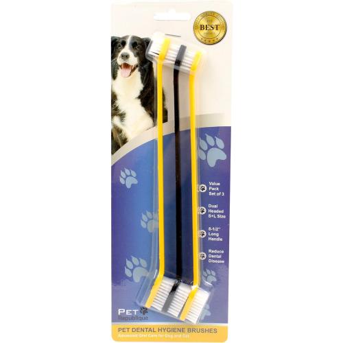Pet Republique Dog Toothbrush Set of 6 – Dual Headed Dental Hygiene Brushes for Small to Large Dogs, Cats, and Most Pets