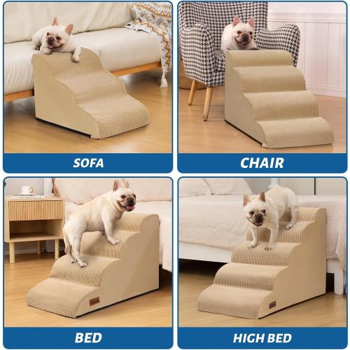 Aodisman Dog Steps for Bed or Couch,4-Step Pet Stairs Ramp for Small Dogs