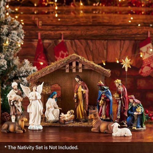 Christmas Decorations Manger for Nativity Scene 7 Inch Scale Creche Stable for Inside 7&8 inch Scale Holy Family Wooden Nativity Stable Home Desk Decor Collectable（14 x 4.1 x 12）