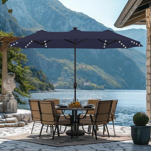 HERA'S PALACE 13ft Patio Umbrella with 120 LED Solar Lights Double Sided Outdoor Umbrella for Patio 8 Colors Changing Table Umbrella Outdoor Patio for Garden Pool