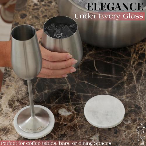 Gusto Nostro Marble Coasters Set of 8 - Modern Natural Stone Coasters for Drinks - Genuine Marble Kitchen Accessories, Round Artisanal Stone Coaster for Kitchen Counter, Coffee Table, Countertop