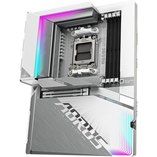 White GIGABYTE B650E AORUS Stealth ICE Motherboard - Supports AMD Ryzen 9000 CPUs- 12 2 2 Phases VRM- up to 8000MHz DDR5 (OC)- 1xPCIe 5.0 M2   3xPCIe 4.0 M.2- Wi-Fi 7-2.5GbE LAN- USB 3.2 Gen 2x2