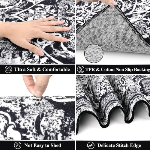 Vaukki Living Room Rug, Vintage Shaggy Soft Laundry Rug, Non Slip Kitchen Area Mat, Washable Farmhouse Bedroom Area Carpet for Bathroom, Kitchen and Kidsroom (8'x10', Black)