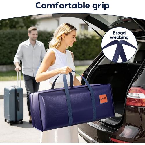 2PK Moving Bags Heavy Duty 210GSM with Full-Open Side Zipper, 93L 220lbs Waterproof Foldable Storage Totes for College Dorm Move-In, Moving Boxes Alternative & Home Organization, Blue