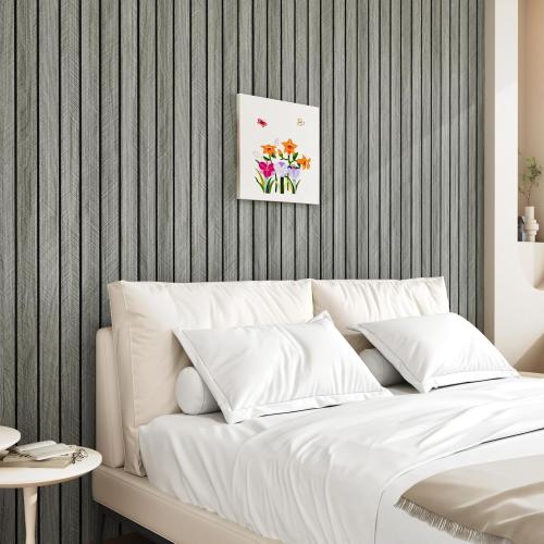 Grey Wood Grain Slat Panels for Interior Wall Decor 197x23.6 Peel and Stick 3D Textured Fluted Wood Panels Self Adhesive Acoustic Wooden Paneling Wallpaper for Bedroom Living Room Studio