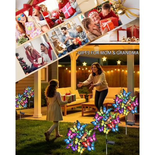 Solar Garden Lights Outdoor Waterproof Decorative | Solar Lights Outside 2 Pack with 86 LED 34 Butterfly Flowers Garden Decor Yard Patio Lawn, Gifts for Women Mother's Day Mom